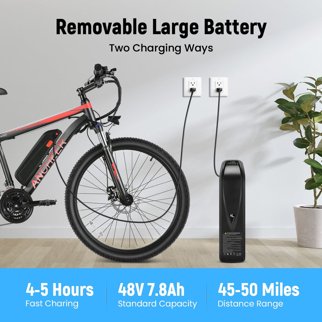 ANCHEER Electric Bike ,26 Electric Bike for Adults Electric Bicycles, 500W Electric Mountain Bike, 48V Commuter Ebike 48V Battery Ebike UL 2849, Lockable Suspension Fork, Shimano 21 Speed