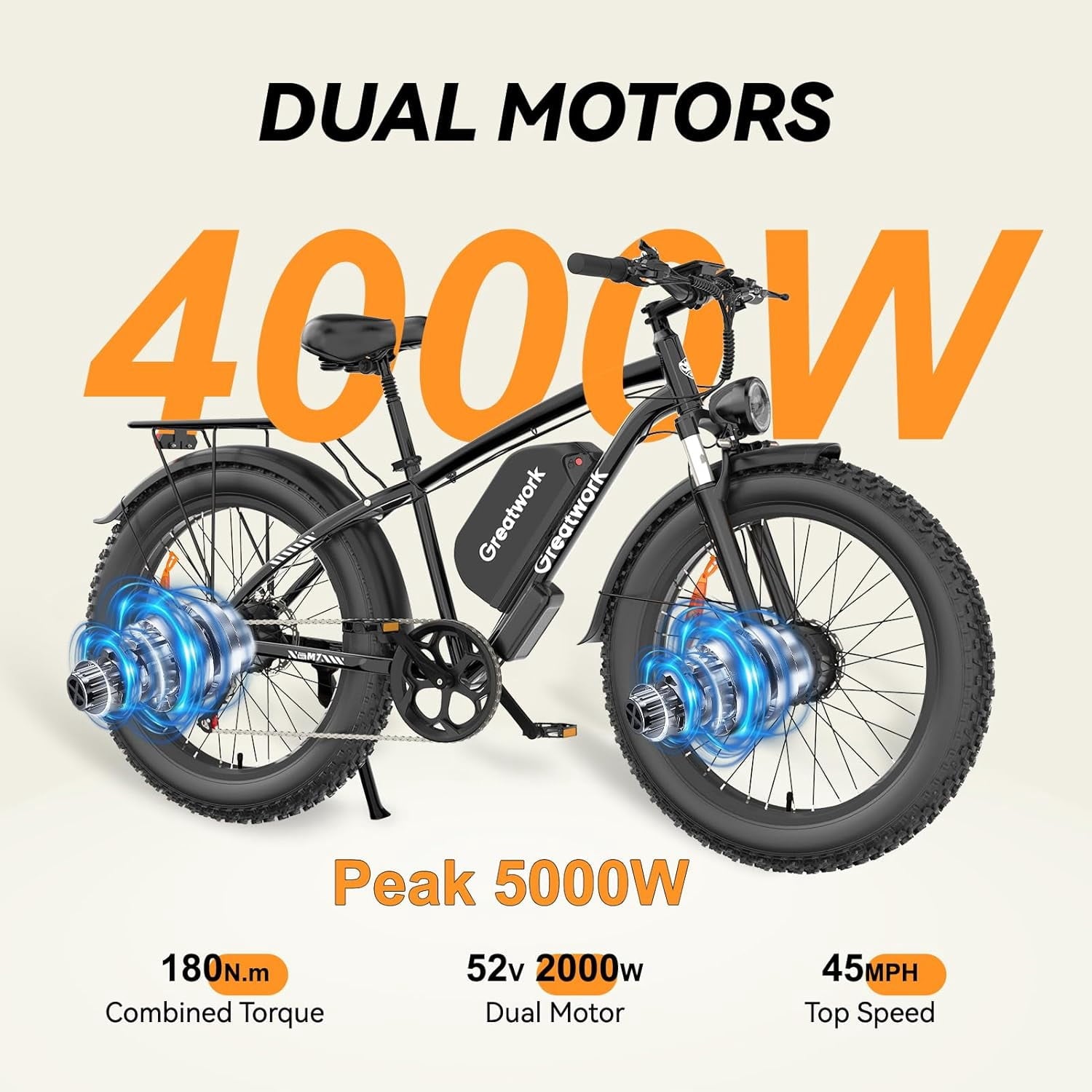 26 Electric Bike for Adult,5000w Dual Motors,up 100 Miles 52V 25Ah Ebike,26 x 4.0 Fat Tire Adult Bicycles for All Terrain,Mountain Commuter UL2849