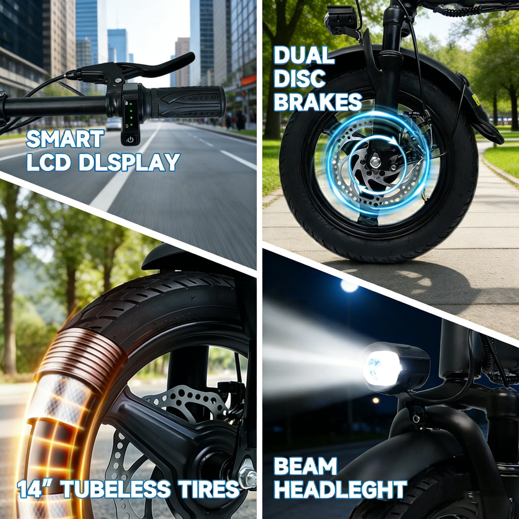 14 Folding Electric Bicycles with 500W Peak Motor,35 Miles 20MPH 432WH Integrated Battery ,Ebike for Adults with Basket,UL2849