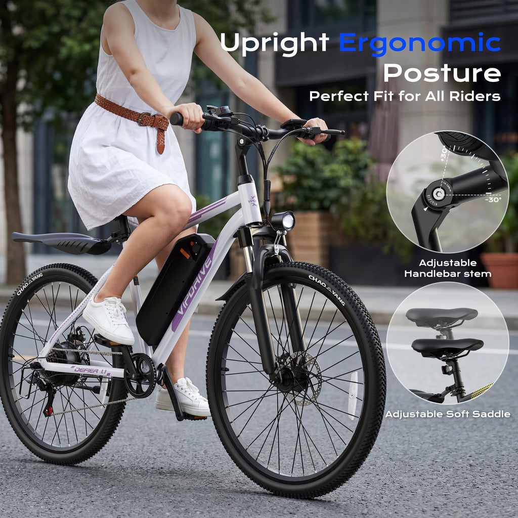 VIPDRIVE Electric Bike for Adults, 26'' 750W Peak Ebike, 48V 7.8AH Removable Battery，Up to 40 Miles 20MPH Electric Mountain Bike，Front Fork Suspension，UL2849