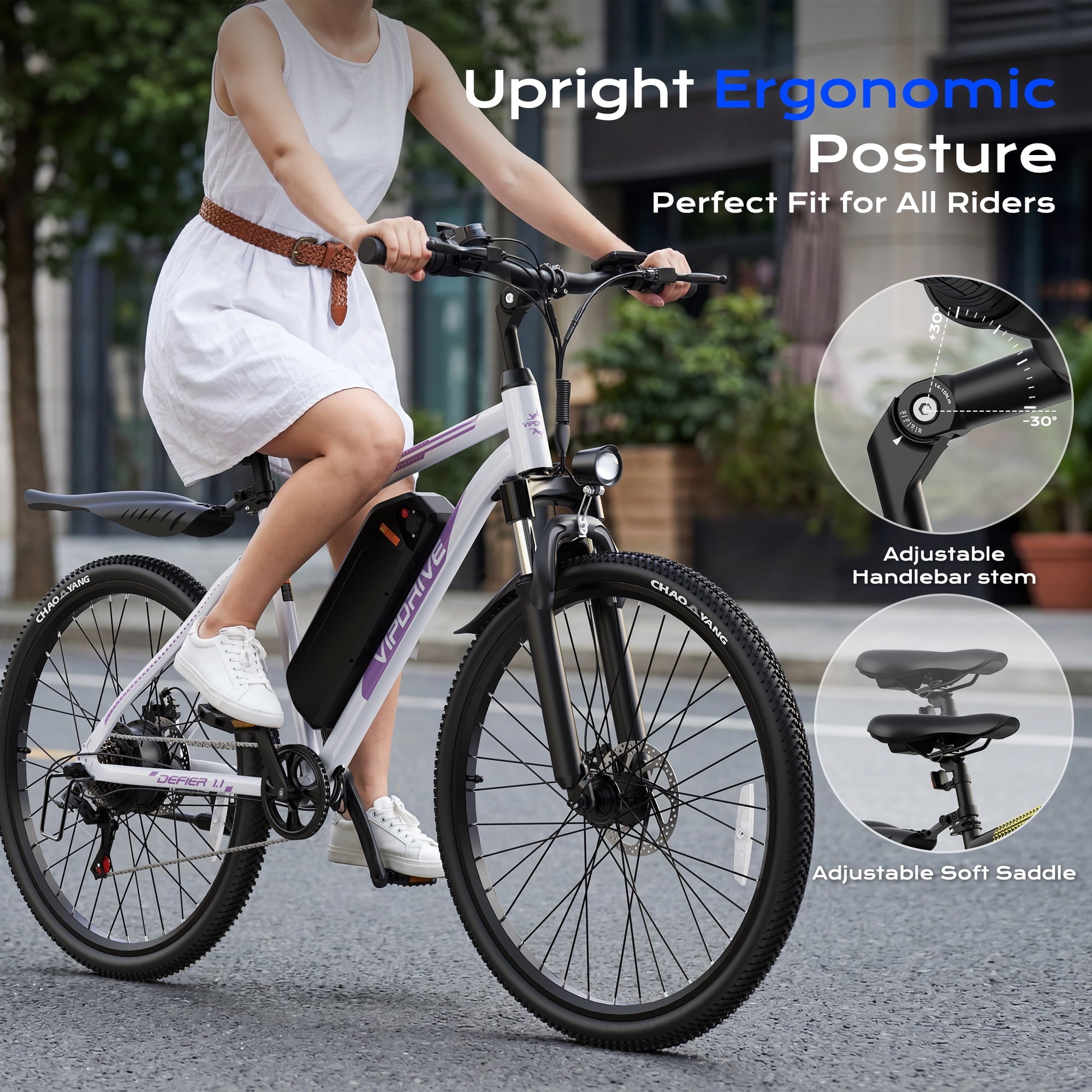 VIPDRIVE Electric Bike for Adults, 26'' 750W Peak Ebike, 48V 7.8AH Removable Battery，Up to 40 Miles 20MPH Electric Mountain Bike，Front Fork Suspension，UL2849