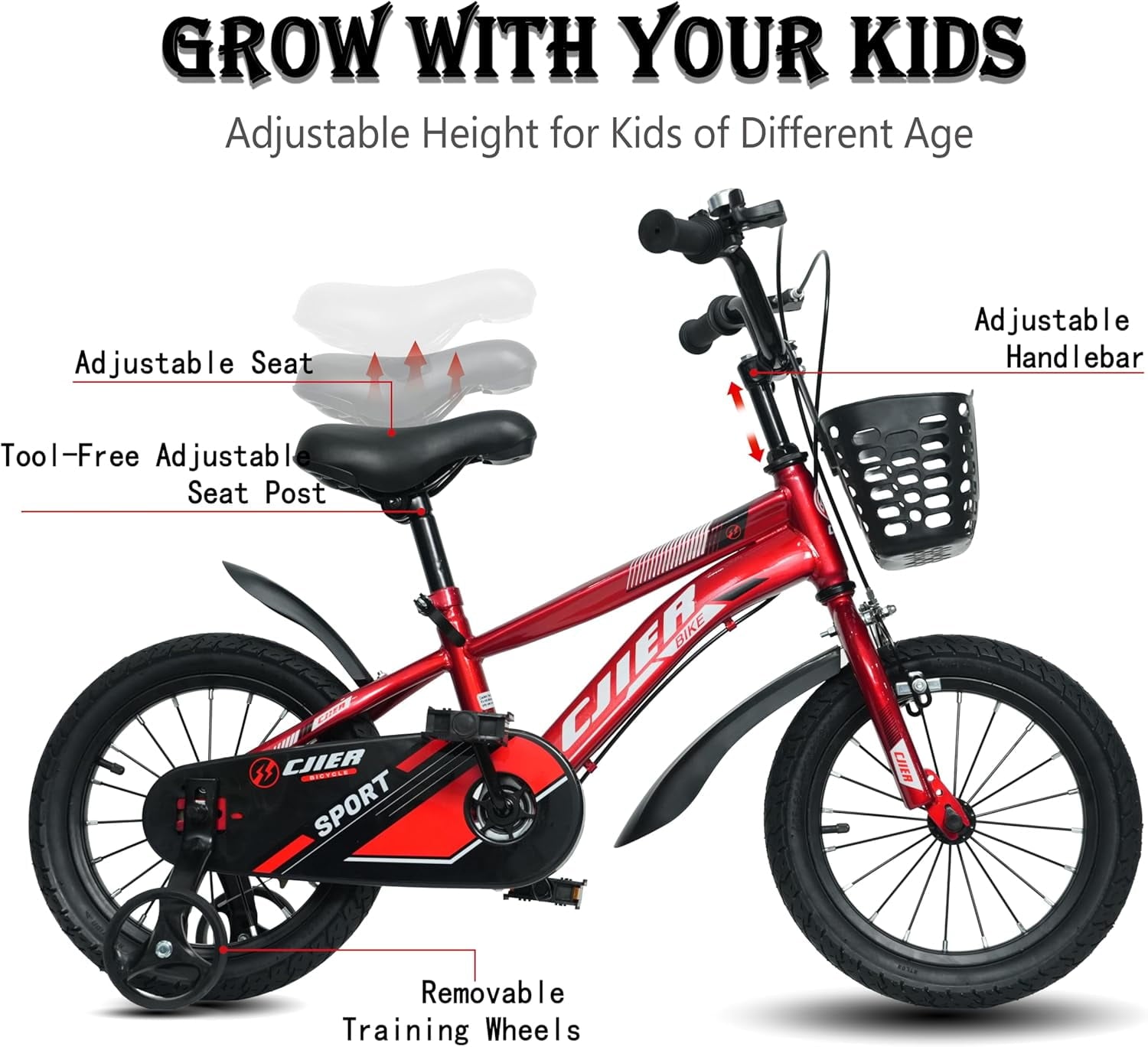 NEORIVER 14 Kids Bikes for Girls and Boys, Kids' Bicycles with Training Wheels, Ages 3-5 Years