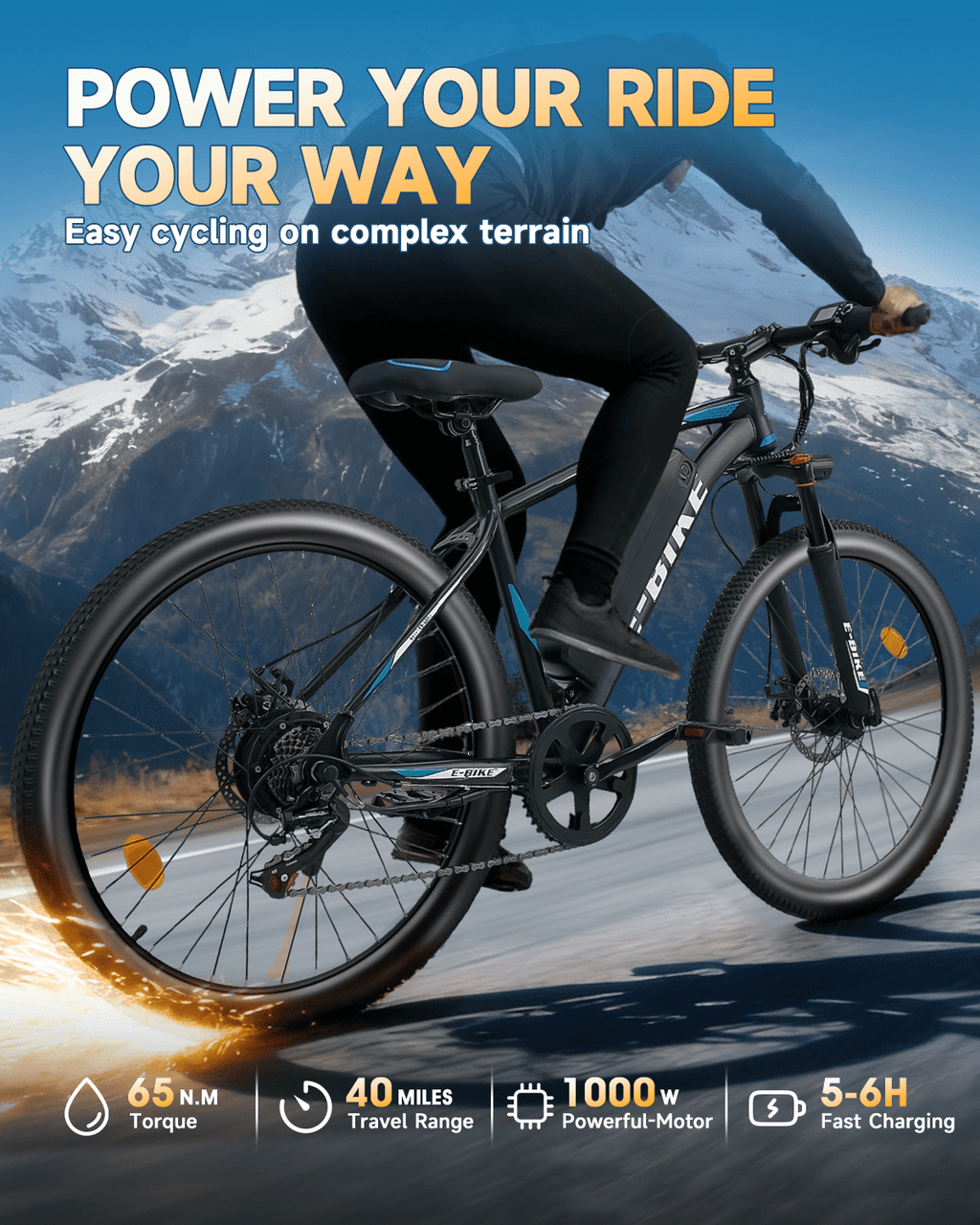 XKJ Electric Bike for Adults with 1000W Brushless Motor,25MPH,Commuting Electric Mountain Bike with 720Wh Removable Battery,7-Speed, 26 Tires, Full Suspension,Lightweight Ebike,40 Miles,UL2849