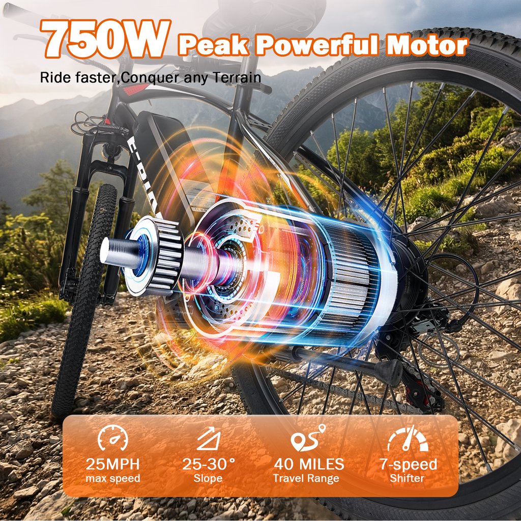 XKJ Electric Bike for Adults,26 EBIKE,25MPH, 40+Miles(PAS),Commuting Electric Mountain Bicycle with 576Wh Removable Built-in Battery,1000W Gear Motor with 7 Speed,Full Fork Suspension, UL 2849
