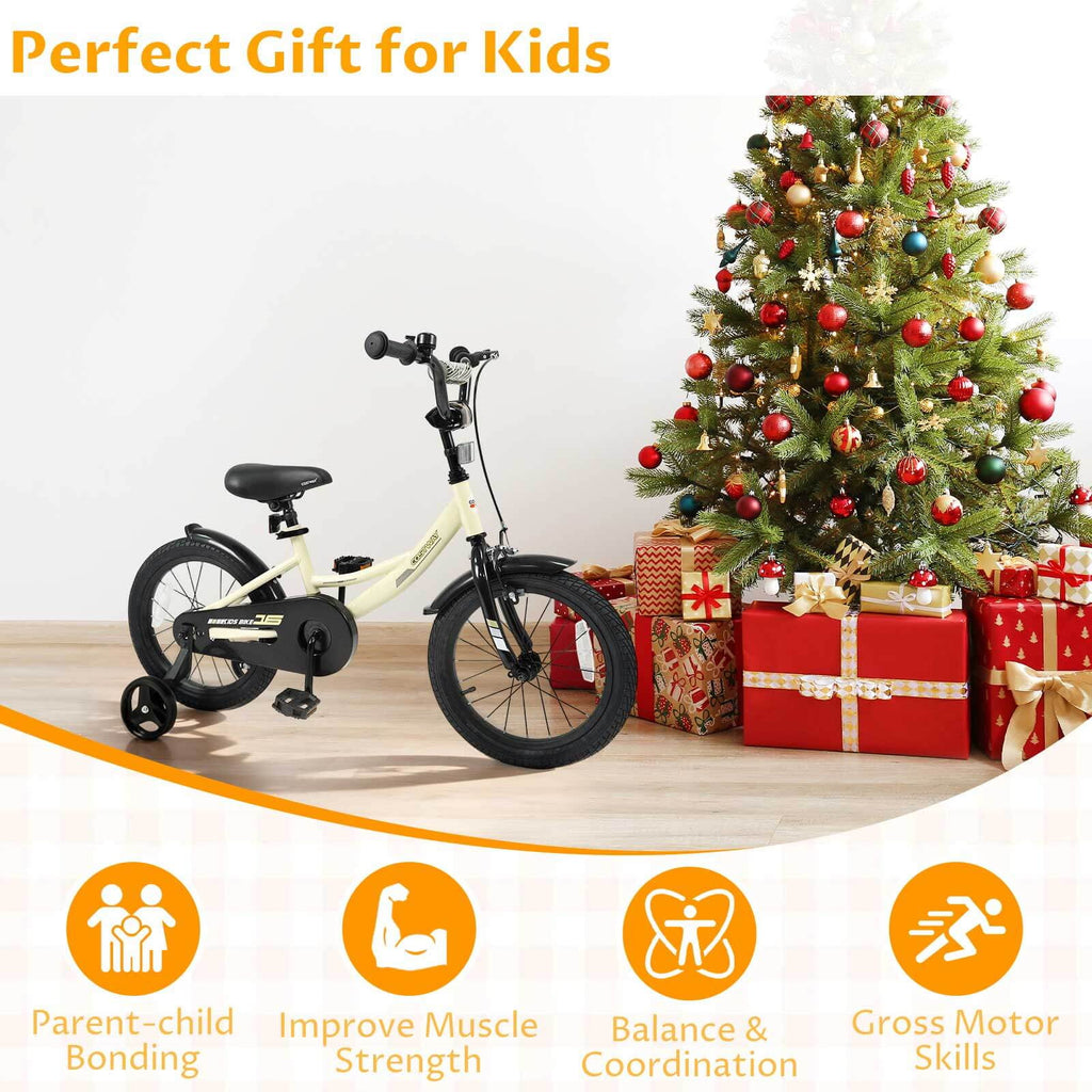Costway 18 Inch Kids Bike with Training Wheels, Dual Brakes, Adjustable Seat & Handlebar Height Pink