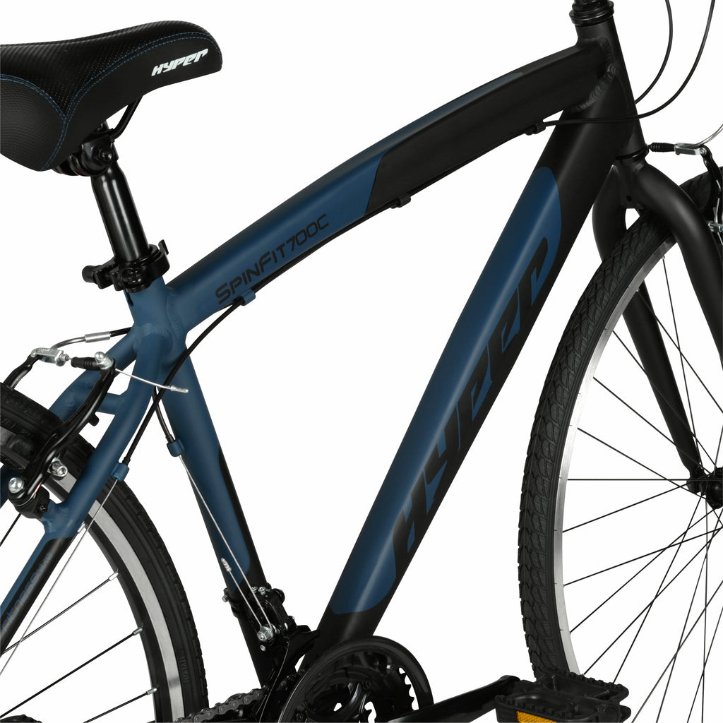Hyper Bicycles 700c Men's Spin Fit Hybrid Bike, Adults Ages 14+, Black/Blue