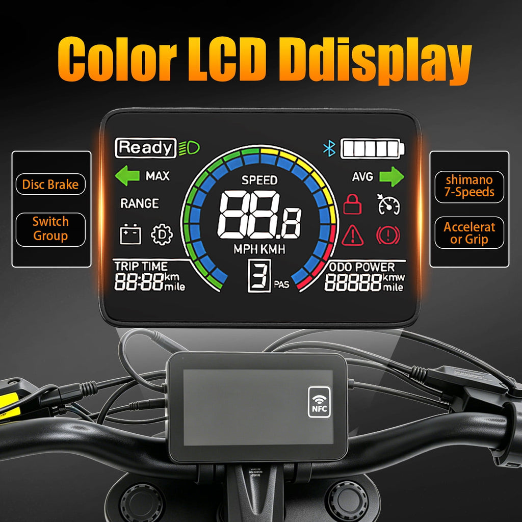 AONPO A20 Electric Bike for Adults, 20*4.0 Fat Tire E-Mountain Bicycle,Peak 1500W Motor 48V 18.2Ah 7-Speed E-Bike UL2849, LCD Display with NFC Unlock