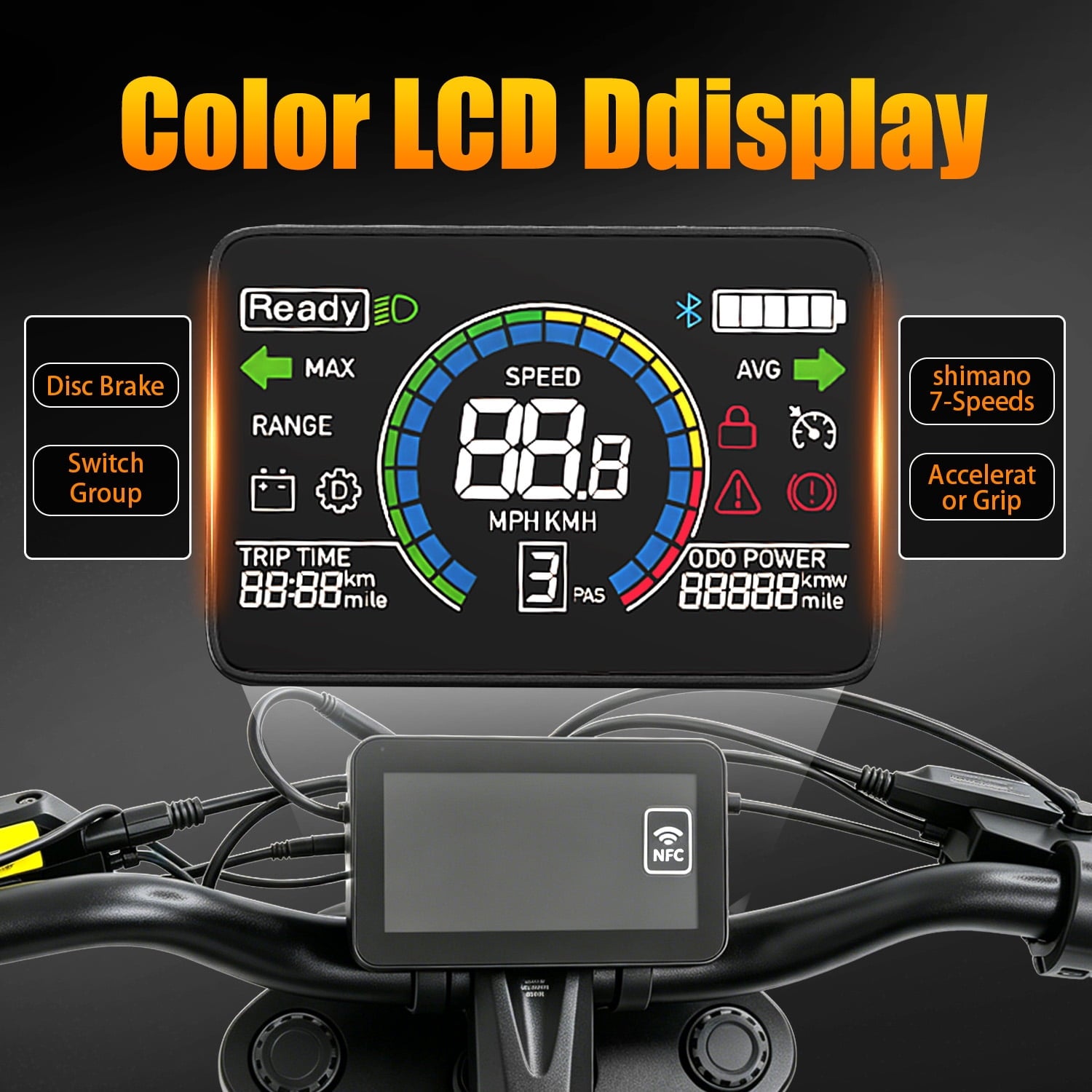 AONPO A20 Electric Bike for Adults, 20*4.0 Fat Tire E-Mountain Bicycle,Peak 1500W Motor 48V 18.2Ah 7-Speed E-Bike UL2849, LCD Display with NFC Unlock
