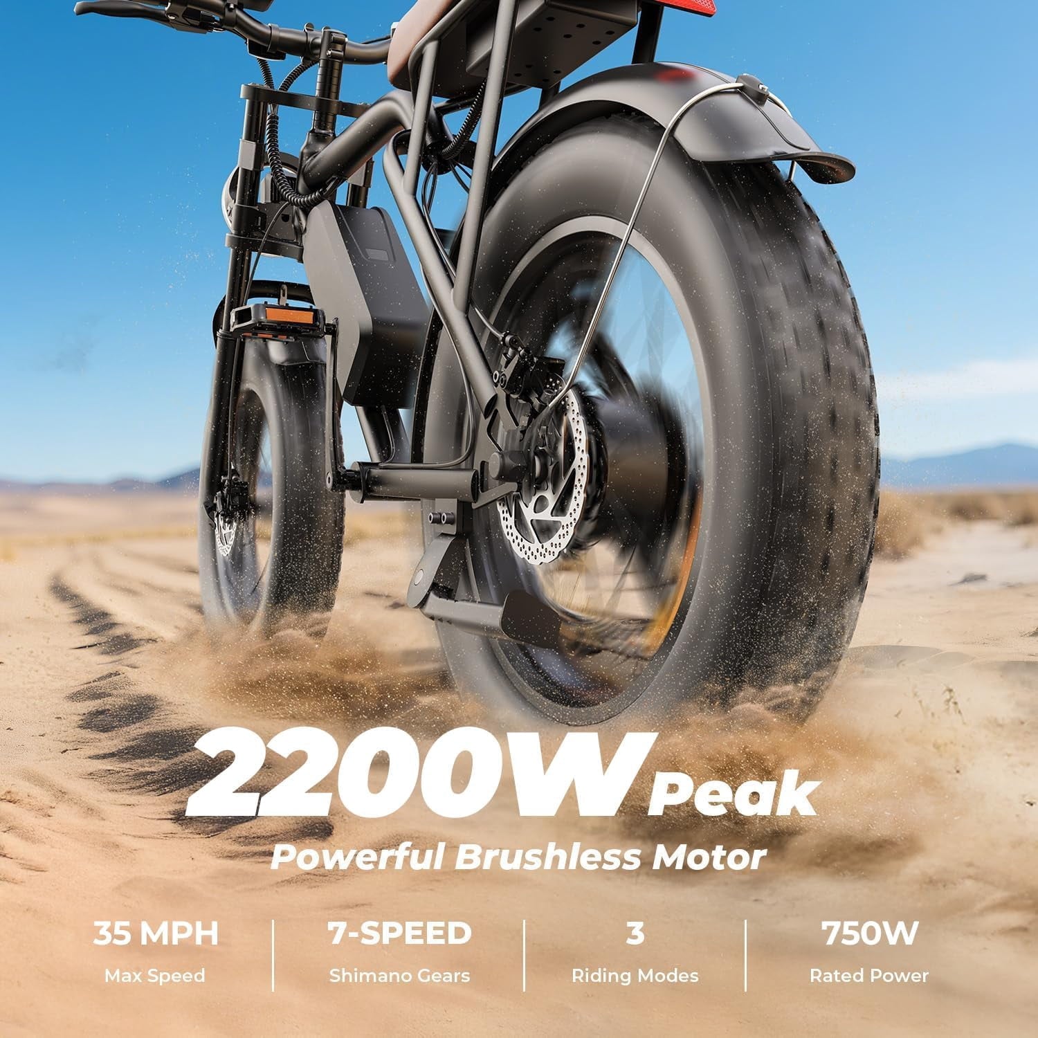 Electric Bike for Adults, 2200W, 35MPH & 75 Miles, 20x4 Fat Tire, 48V 15.6Ah Removable Battery, 7-Speed & 3 Modes, Full Suspension E Mountain Bike, UL 2849 Certified