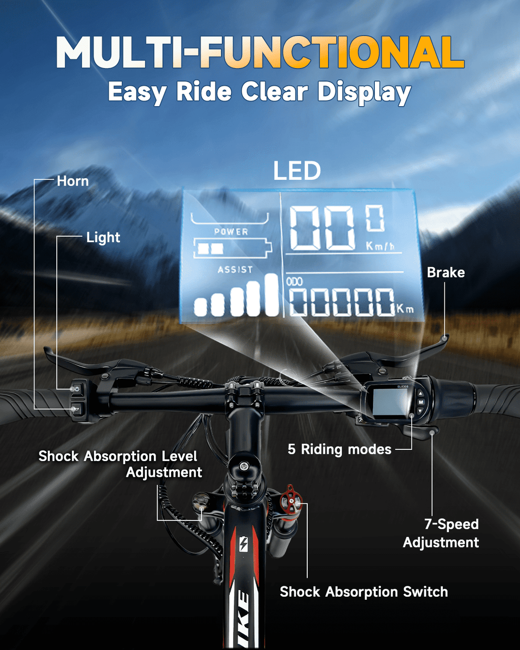 XKJ Electric Bike for Adults,26 EBIKE,25MPH, 40+Miles(PAS),Commuting Electric Mountain Bicycle with 576Wh Removable Built-in Battery,1000W Gear Motor with 7 Speed,Full Fork Suspension, UL 2849