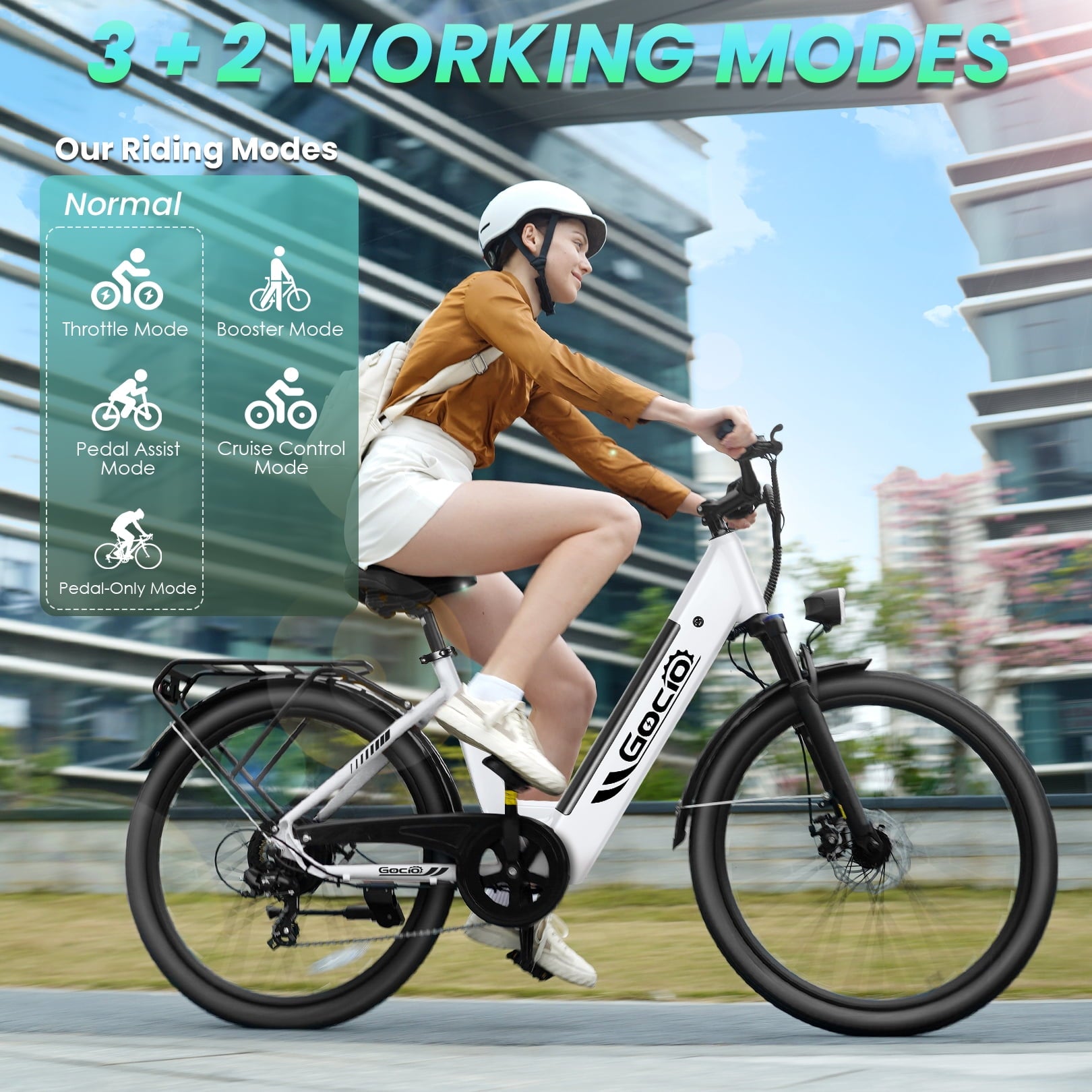 Gocio 26 x 2.1 Electric Bike for Adults, 500W Commuter Ebike, 48V 720wh Built-in Battery, 5 Riding Modes, Max 60 Miles, LCD, Lockable Front Suspension Step Thru E Bikes UL 2849