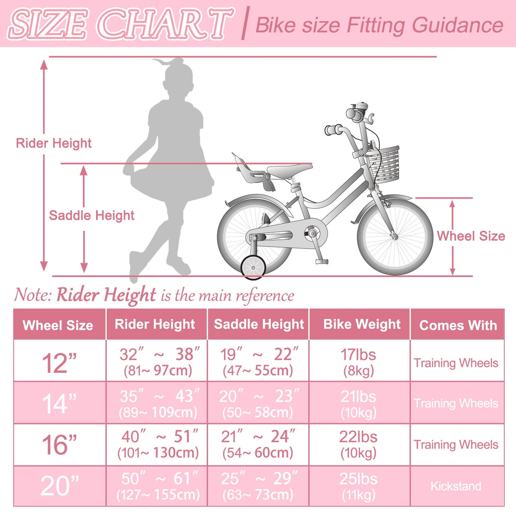 XJD Girls Bike for Toddlers and Kids Ages 2-12 Years Old,12 14 16 Inch Kids Bike with Training Wheels & Basket, 20 Inch Girls Bicycle with Handbrake & Kickstand
