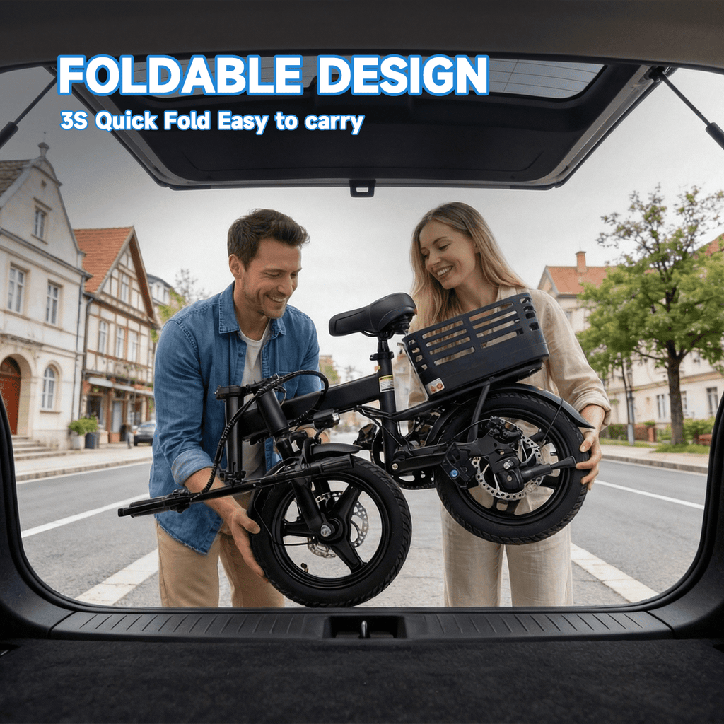 BroPath Electric Bike for Adults, Ebike, Electric Bicycle with 576WH Battery,14 Folding Ebike for Teens, 20MPH,20+ Miles(MAX),500W Motor,Multi-Shock Absorption,Mini E Bikes with Baskets,UL2849