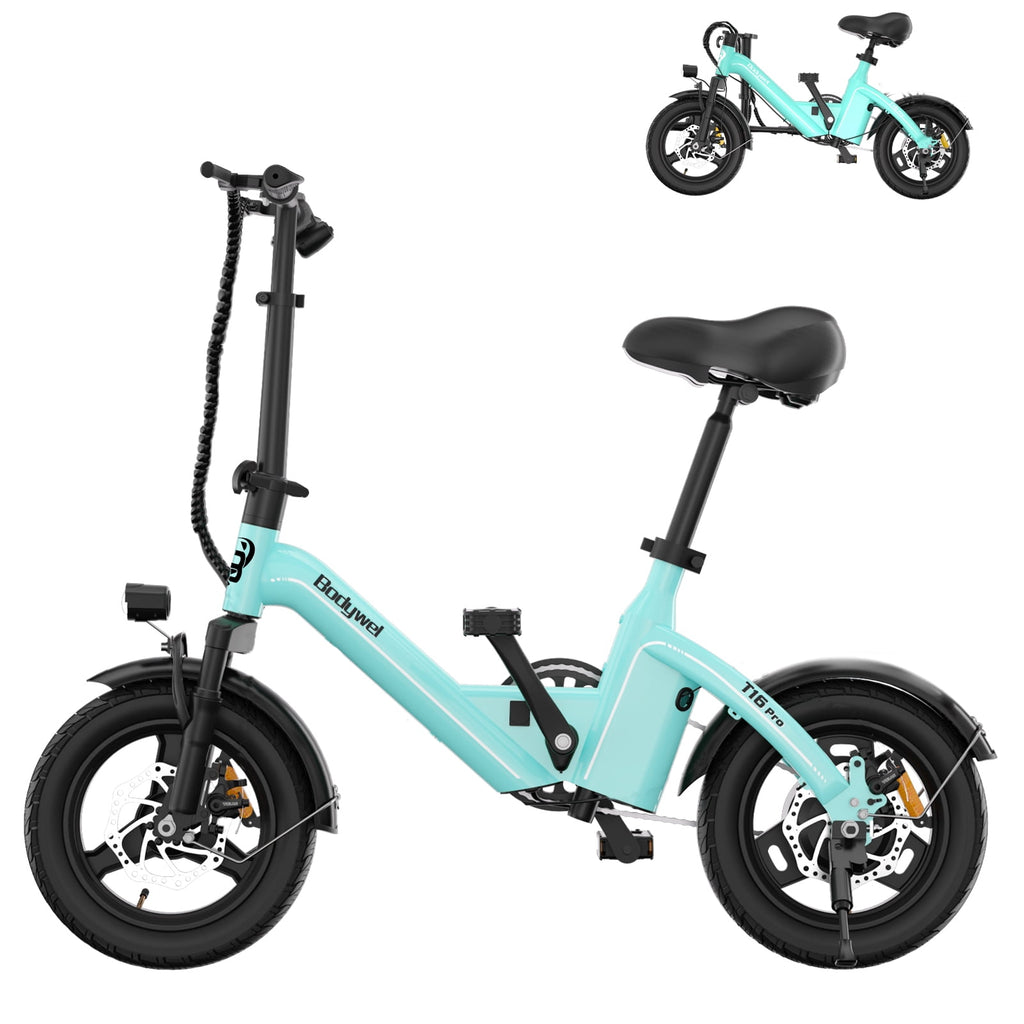 Bodywel Foldable Electric Bike for Adults and Teens, 14 Electric Bicycle with Peak 500W Motor, 36V 10Ah Battery, Commuting Mini Ebike, E Bike, UL2849