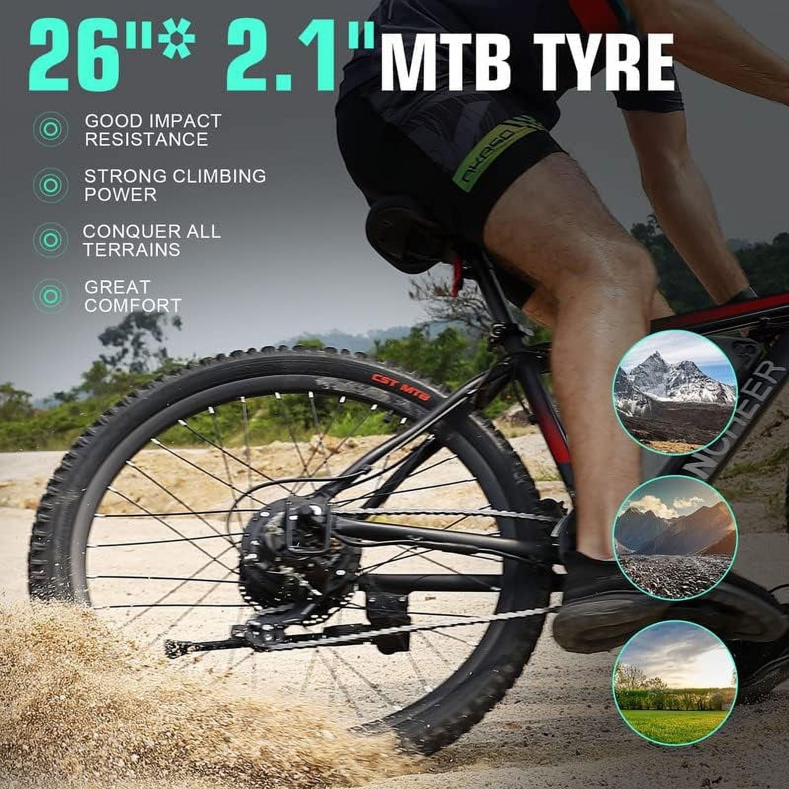 ANCHEER Gladiator 500W 26 Electric Bike for Adults, Electric Mountain Bike with 2.1 Inch eMTB Tire, 48V 10.4Ah Battery, 3H Fast Charge, Shimano 21 Speed, Adults Electric Bicycle UL2849