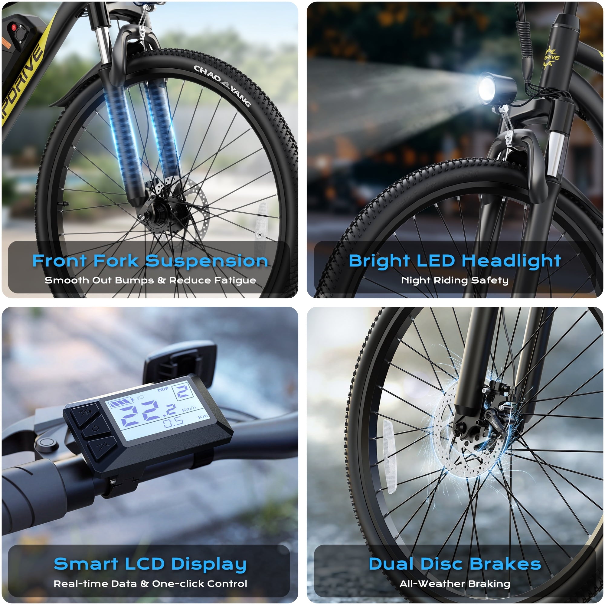 VIPDRIVE Electric Bike for Adults, 26'' 750W Peak Ebike, 48V 7.8AH Removable Battery，Up to 40 Miles 20MPH Electric Mountain Bike，Front Fork Suspension，UL2849