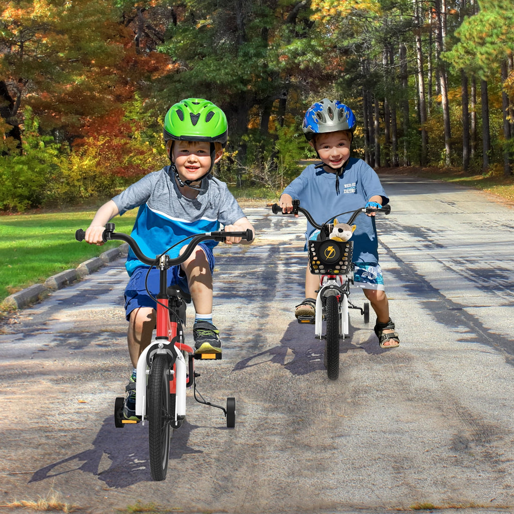 Costway 14'' Kid's Bike with Removable Training Wheels & Basket for 3-5 Years Old White