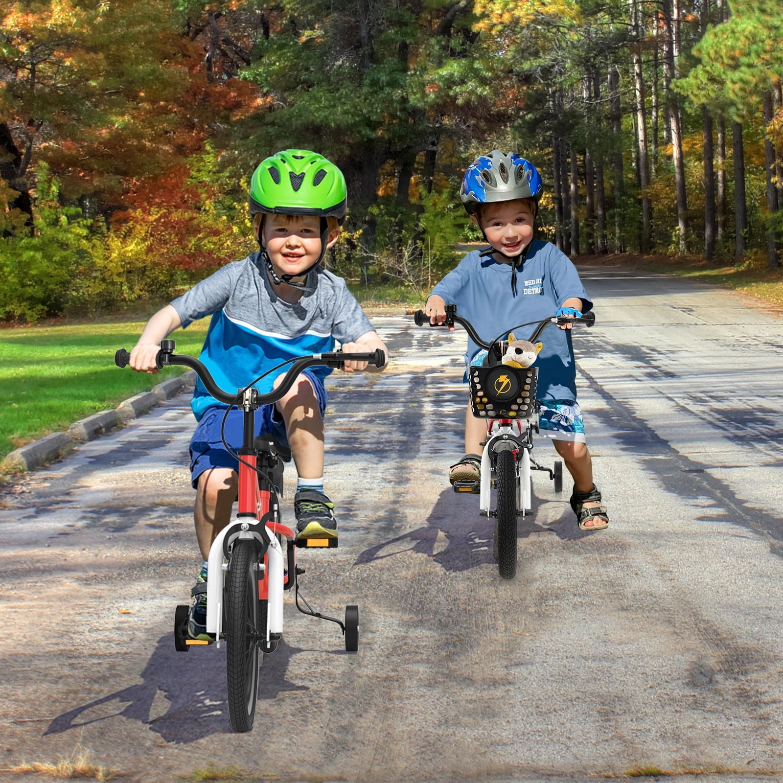 Costway 14'' Kid's Bike with Removable Training Wheels & Basket for 3-5 Years Old White