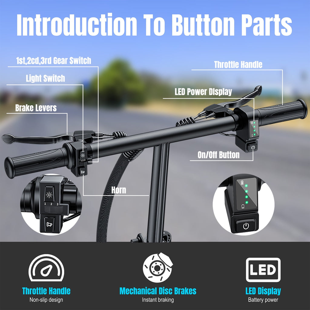 14 Inch Folding Electric Bicycle, 400W Adult Electric Bicycle, 48V 10.4Ah,Top Speed 19.9 Mph, Dual Disc Brake Safety System, 3-Speed Riding, Front Fork With Shock Absorption, Black