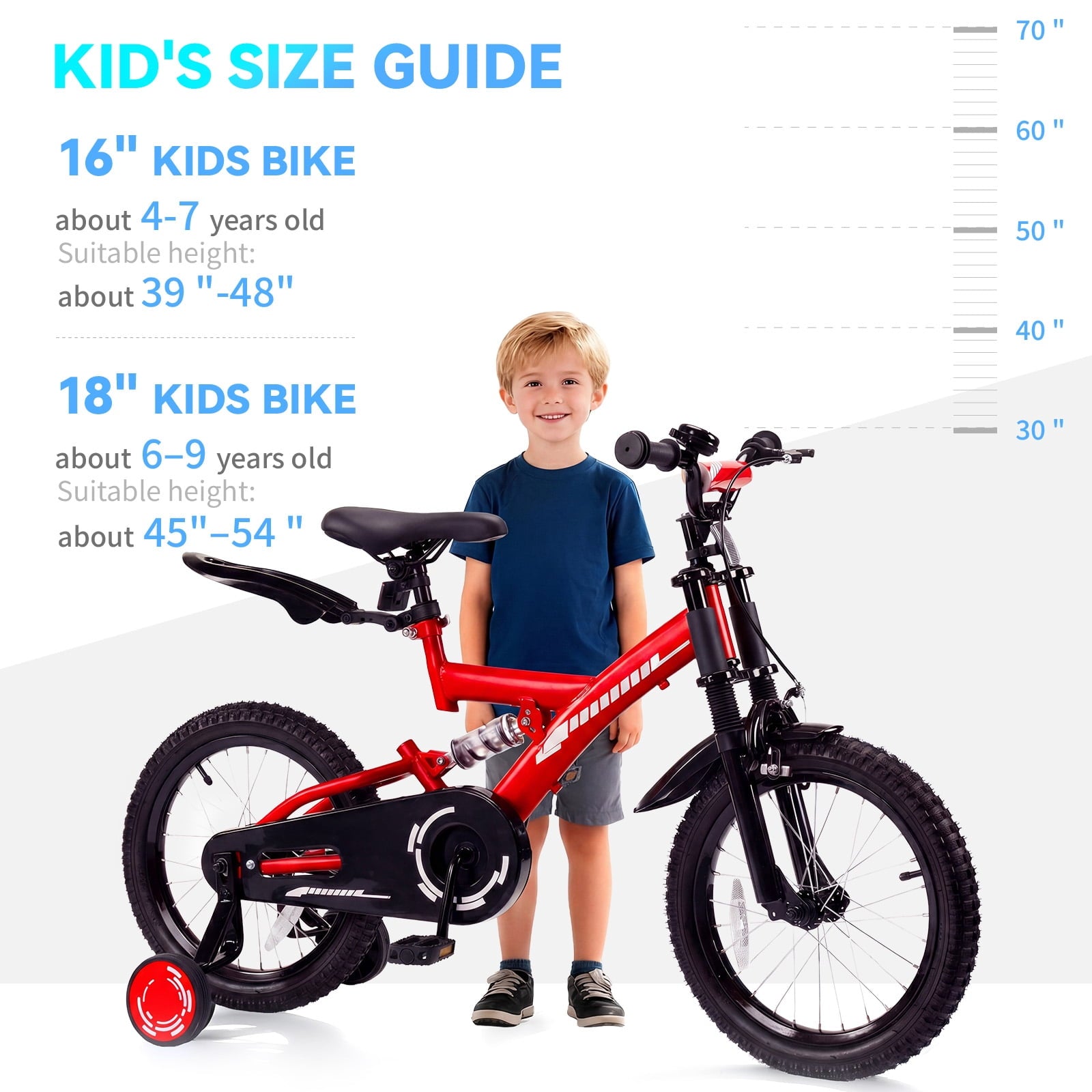 Fenbeli 16 Inch Kids Bike with Training Wheels for Girls Boys Ages 4-7, Red