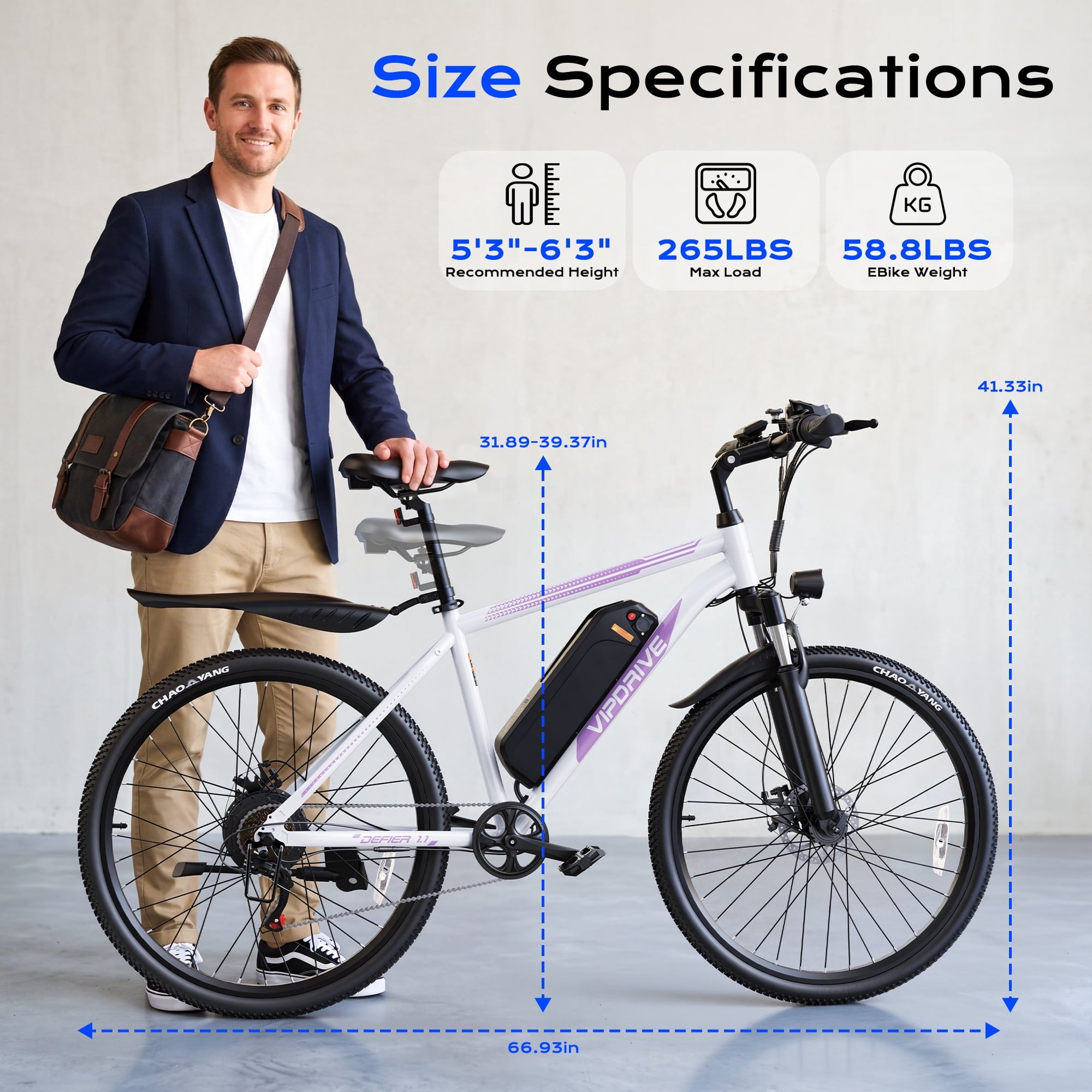 VIPDRIVE Electric Bike for Adults, 26'' 750W Peak Ebike, 48V 7.8AH Removable Battery，Up to 40 Miles 20MPH Electric Mountain Bike，Front Fork Suspension，UL2849