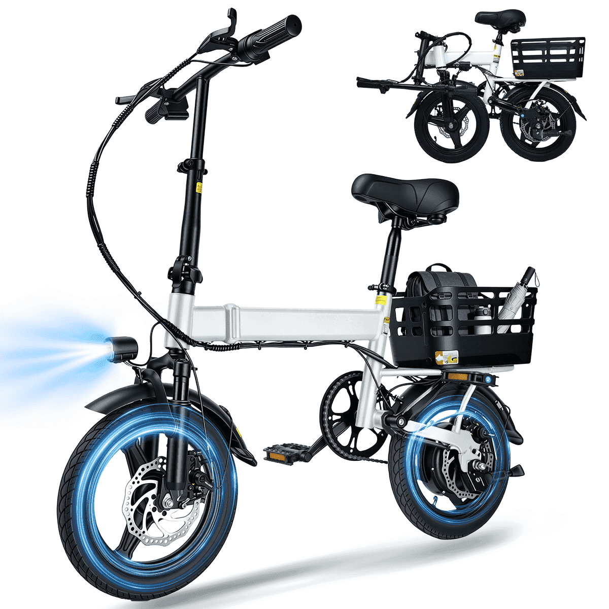 14 Folding Electric Bicycles with 500W Peak Motor,35 Miles 20MPH 432WH Integrated Battery ,Ebike for Adults with Basket,UL2849