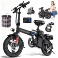 14 Inch Folding Electric Bicycle, 400W Adult Electric Bicycle, 48V 10.4Ah,Top Speed 19.9 Mph, Dual Disc Brake Safety System, 3-Speed Riding, Front Fork With Shock Absorption, Black