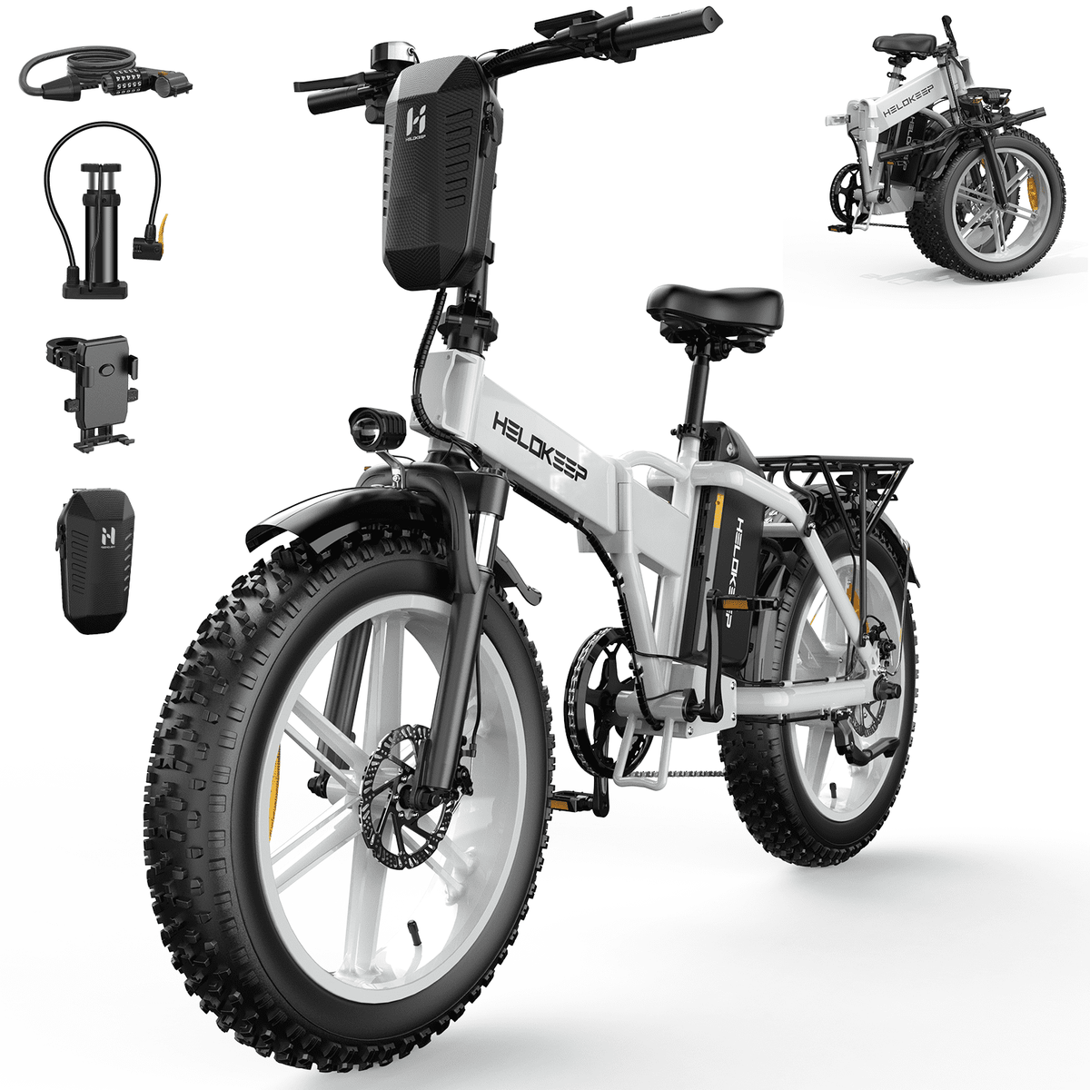 1500W Peak Folding Electric Bike for Adults, 48V 25Ah UL 2849 Certified Battery, 20x4 Fat Tire E-Mountain Bicycle, Shimano 7-Speed, Rear Rack, Up to 30MPH, Black