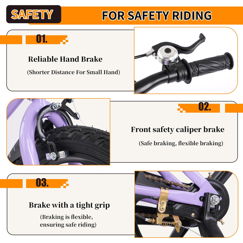 Holaki 18 inch Kids Bike with Training Wheels & Handbrake for Boys & Girls Ages 5-9, High Carbon Steel Frame Adjustable Seat Kids Bicycle with Kettle Stand & Night Glow for Birthday Gift, Purple