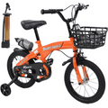 16 Kids Bike with Training Wheels, Height Adjustable Kid's Bicycle with Basket/Water Bottle/Inflator/Bell, Gifts for Girls Boys Toddlers Kids 3-8 YO