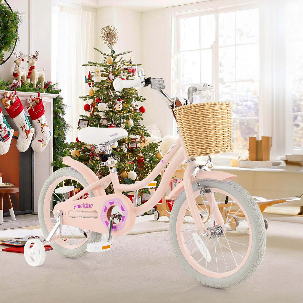 Costway 16 Kid’s Bike with Training Wheels Adjustable Handlebar Seat Handbrake Pink