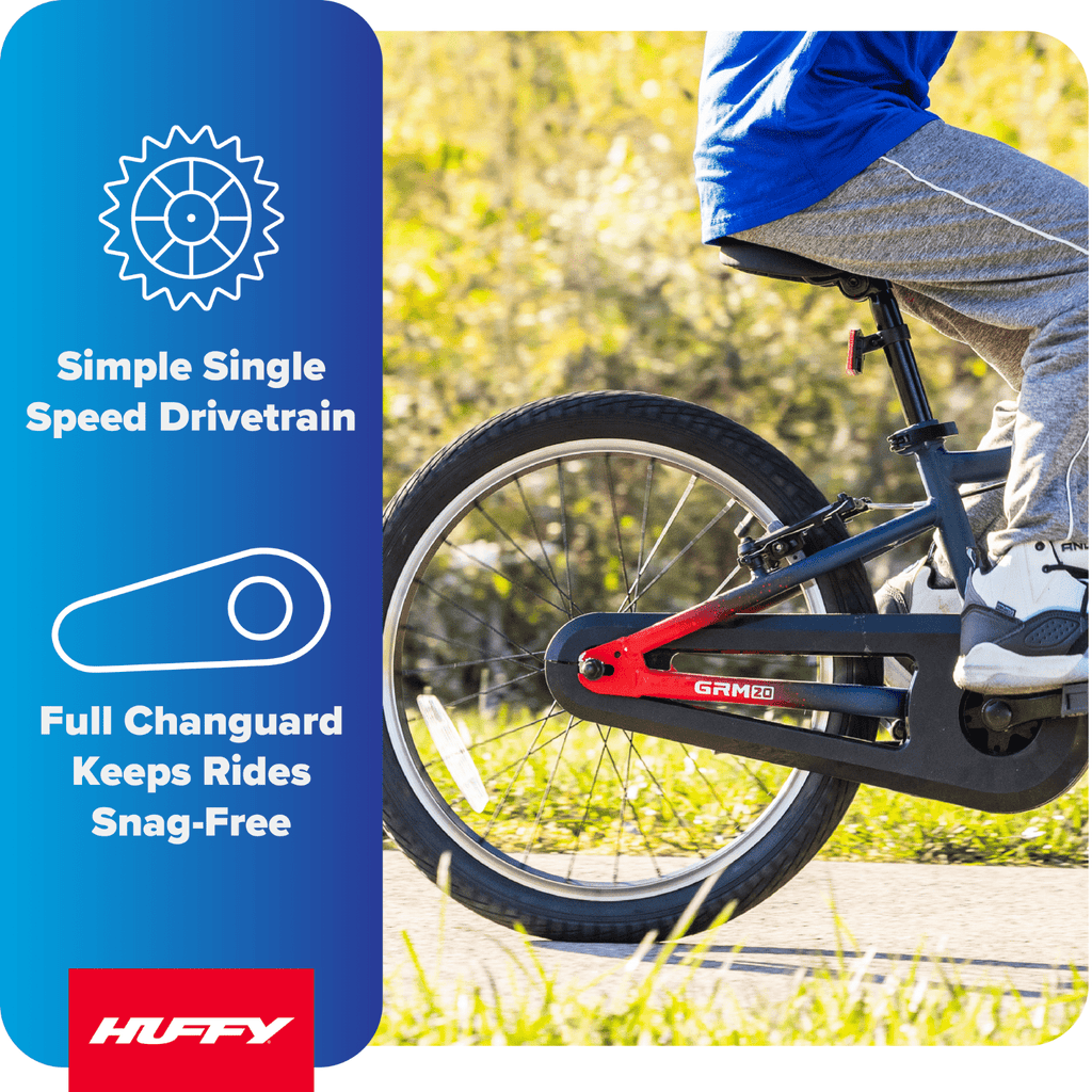 Huffy 20-Inch GRM Kids’ Bike, Perfect Fit Frame for a Natural Riding Position, Dual Braking System for Confident Control, Full Chainguard for Safety, Fits Riders 45–52 Tall, Blue