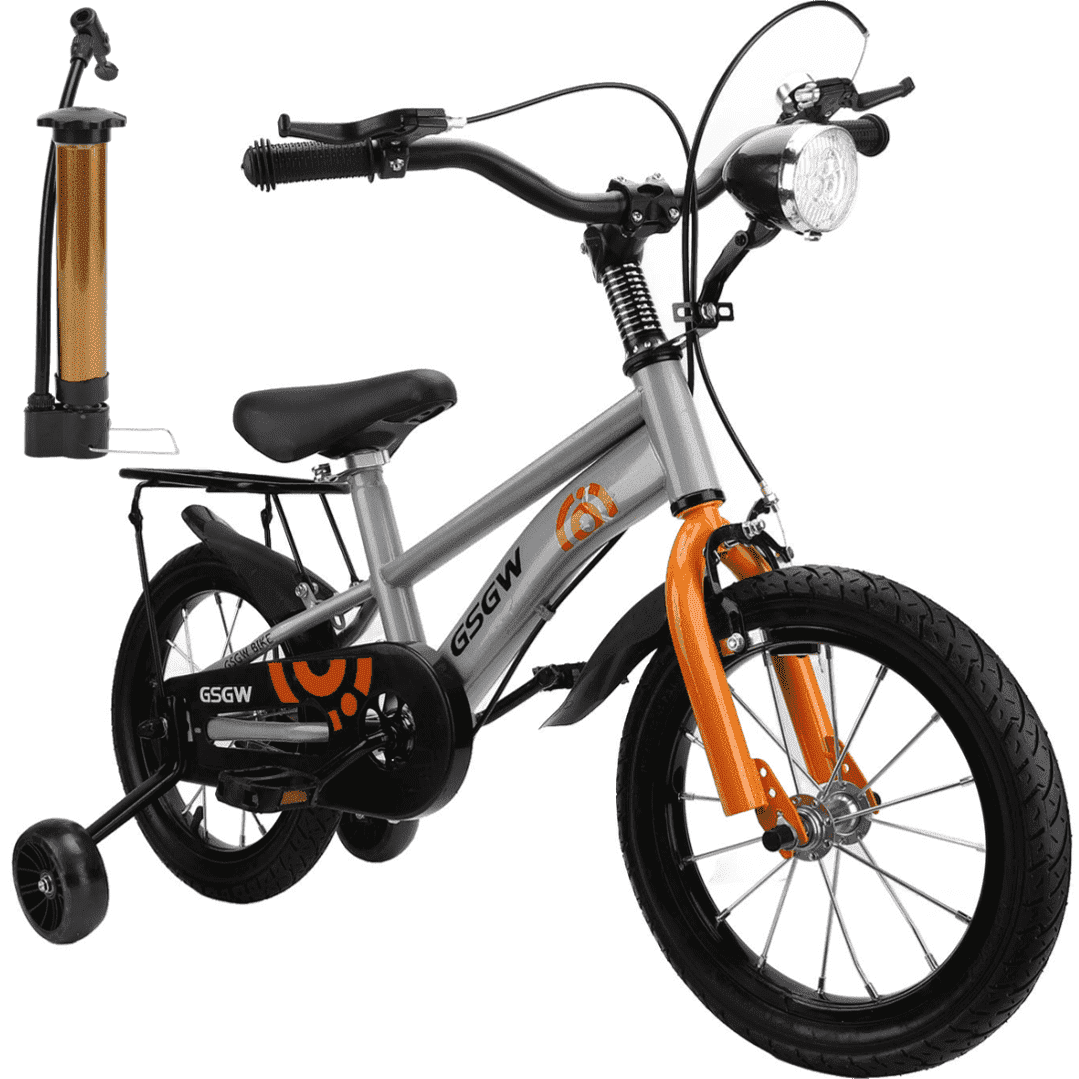 16 Kids Bike with Training Wheels, Height Adjustable Kid's Bicycle with Basket/Water Bottle/Inflator/Bell, Gifts for Girls Boys Toddlers Kids 3-8 YO