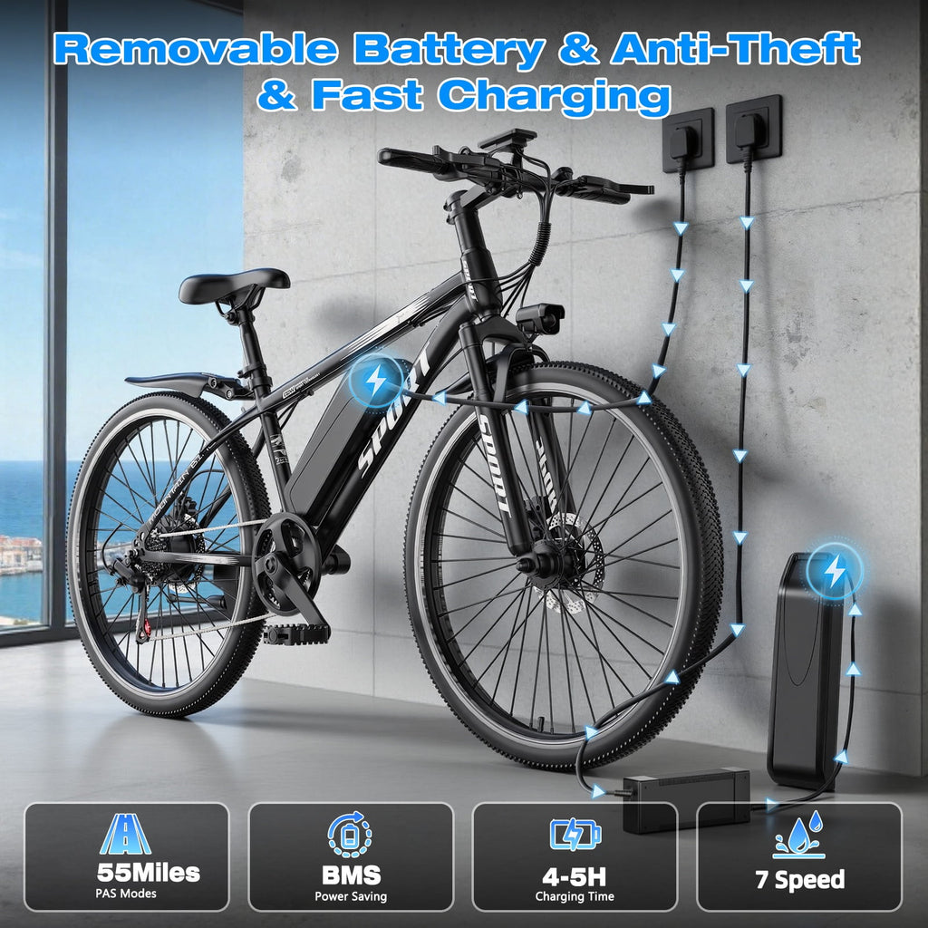 1200W Adult Electric Mountain Bike, 48V 10A Removable Battery-65 Miles, 26 Professional Shock Absorbing Tires,30MPH Off-Road Motorcycle,7 Speed Ebike,UL2849