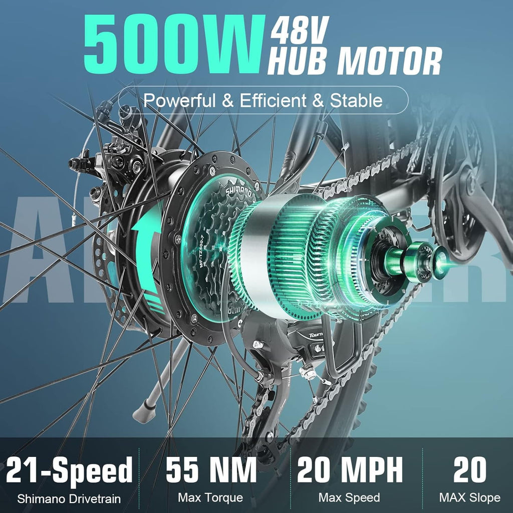 ANCHEER Gladiator 500W 26 Electric Bike for Adults, Electric Mountain Bike with 2.1 Inch eMTB Tire, 48V 10.4Ah Battery, 3H Fast Charge, Shimano 21 Speed, Adults Electric Bicycle UL2849