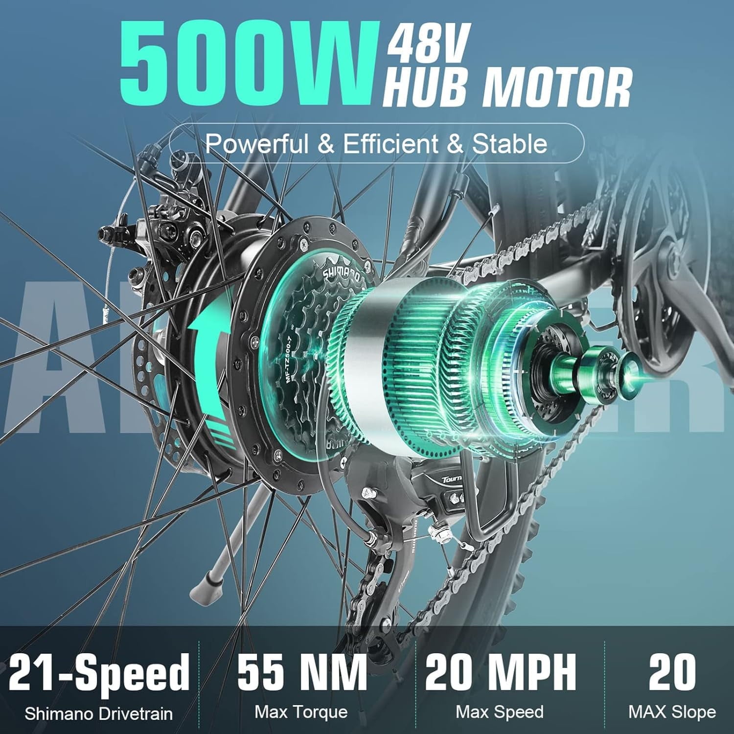 ANCHEER Gladiator 500W 26 Electric Bike for Adults, Electric Mountain Bike with 2.1 Inch eMTB Tire, 48V 10.4Ah Battery, 3H Fast Charge, Shimano 21 Speed, Adults Electric Bicycle UL2849