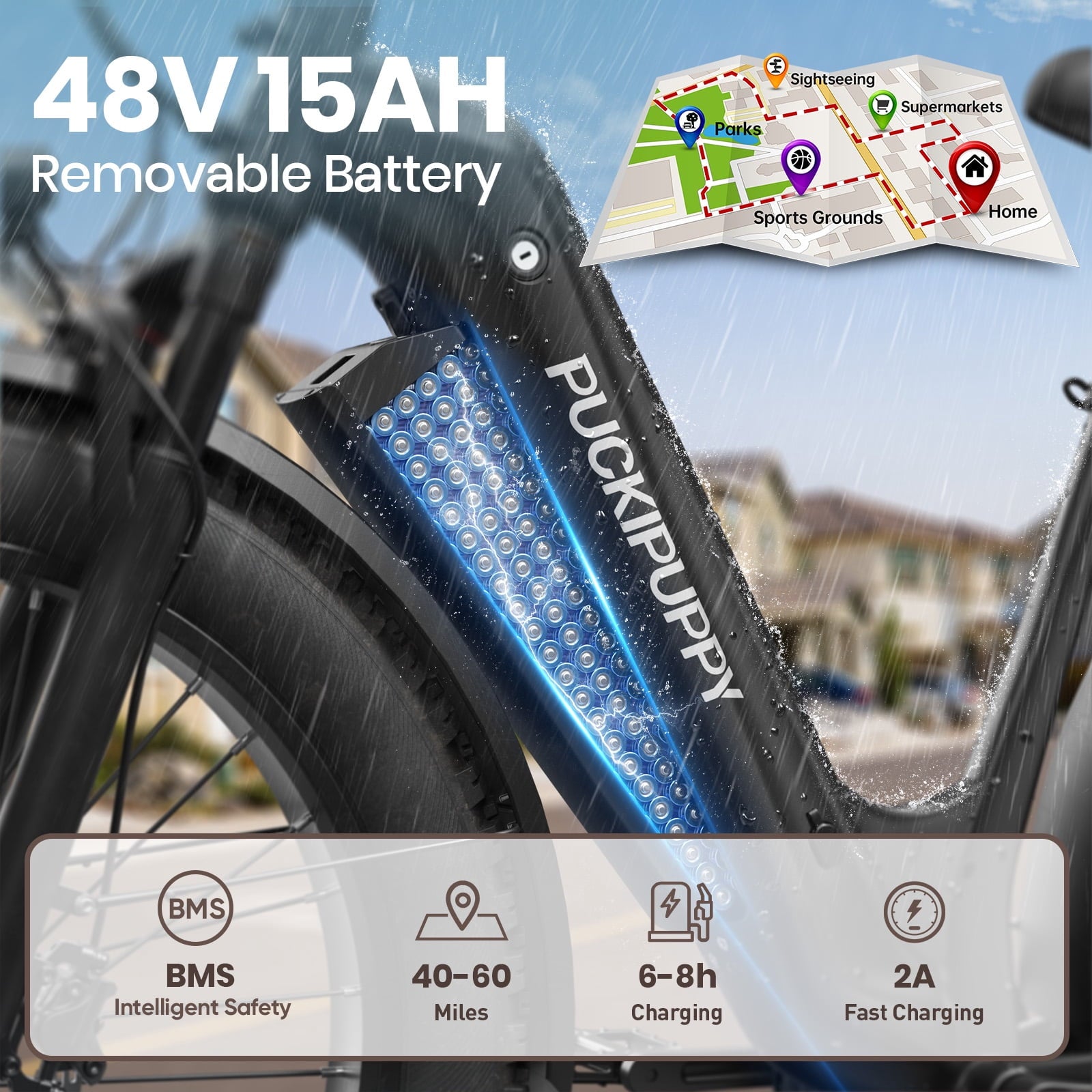 PUCKIPUPPY 960W Peak Electric Bike for Adults Step Through E-Bike 28mph Max Speed 60Miles Range 26 Fat Tire Electric Mountain Bike 48V 15AH Battery 7 Speed off-Road Ebike, Comply with UL2849 By SGS