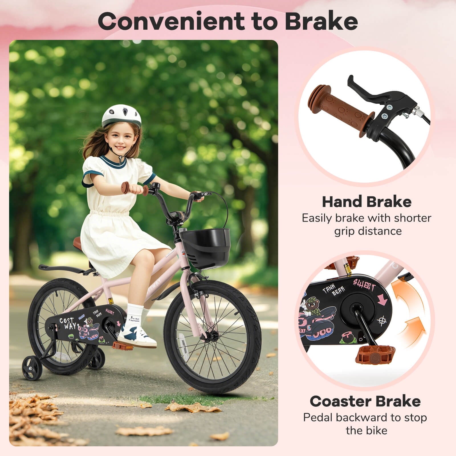 Costway 12 Kid’s Bike with Training Wheels Adjustable Handlebar & Seat Handbrake Green