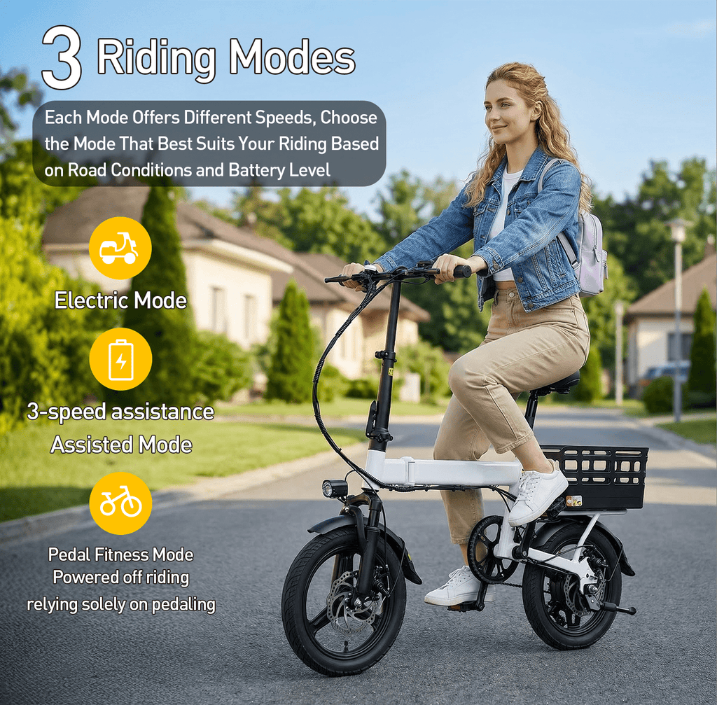 XKJ Electric Bike for Adults, Ebike, Electric Bicycle with 48V 12AH Battery,14 Folding Ebike for Teens, 21MPH,20+ Miles(MAX),500W Motor,Multi-Shock Absorption,Mini E Bikes with Baskets,UL2849