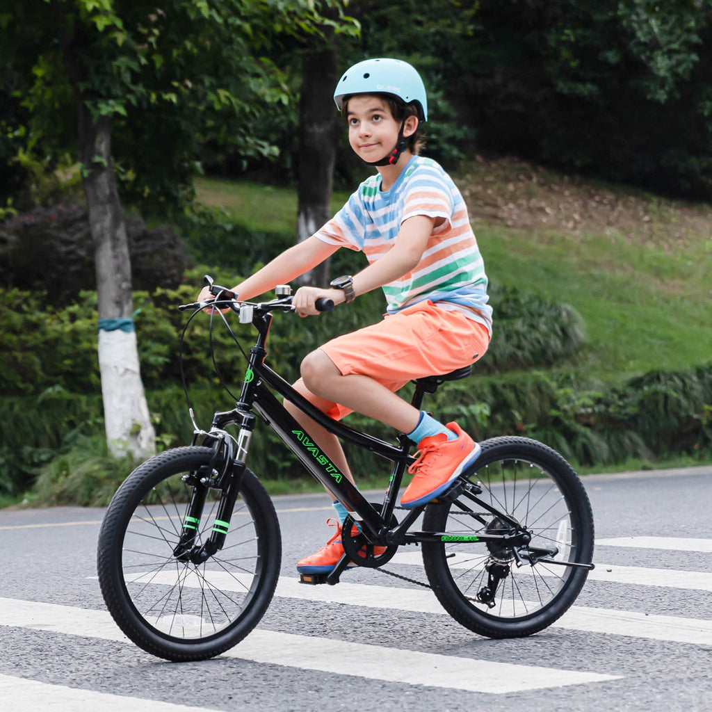 AVASTA 20'' Big Kids Mountain Bike for Age 6 7 8 9 10 11 12 Years Old Boys Girls Teen with Suspension Fork Front & Rear Dual Hand Brakes 6 Speeds Drivetrain, Green