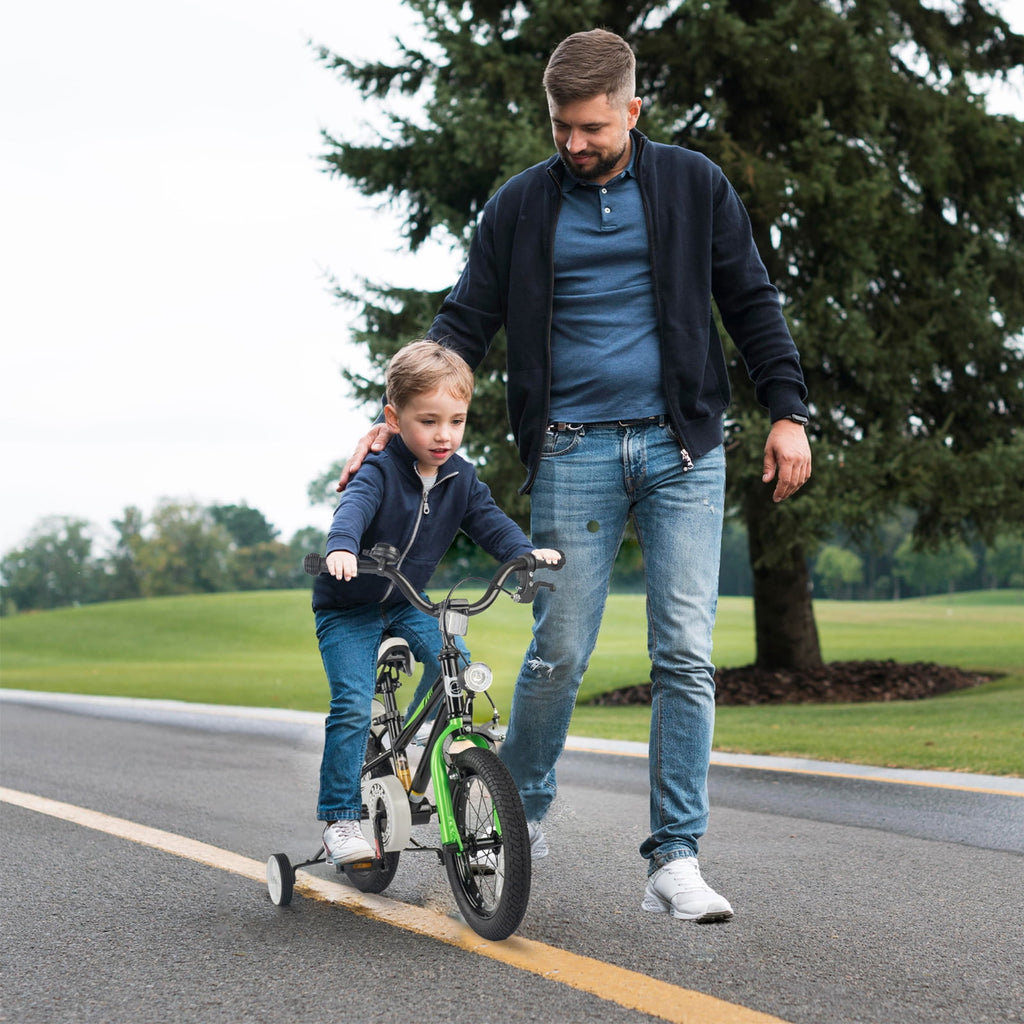 GLAF 12 14 16 Inch Boys Bike with Training Wheels & Water Bottle Holder, for Kids Ages 2-7 Years, Durable Construction, Green