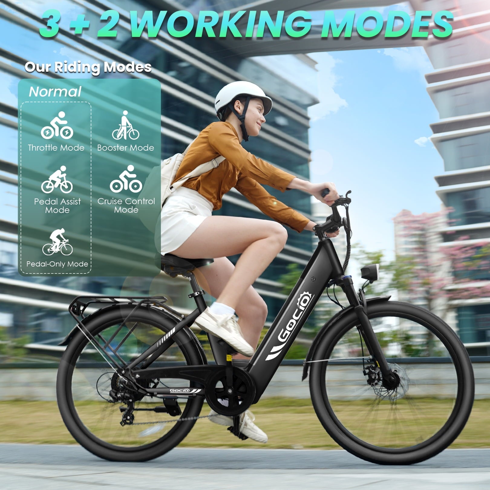 Gocio 26 x 2.1 Electric Bike for Adults, 500W Commuter Ebike, 48V 720wh Built-in Battery, 5 Riding Modes, Max 60 Miles, LCD, Lockable Front Suspension Step Thru E Bikes UL 2849