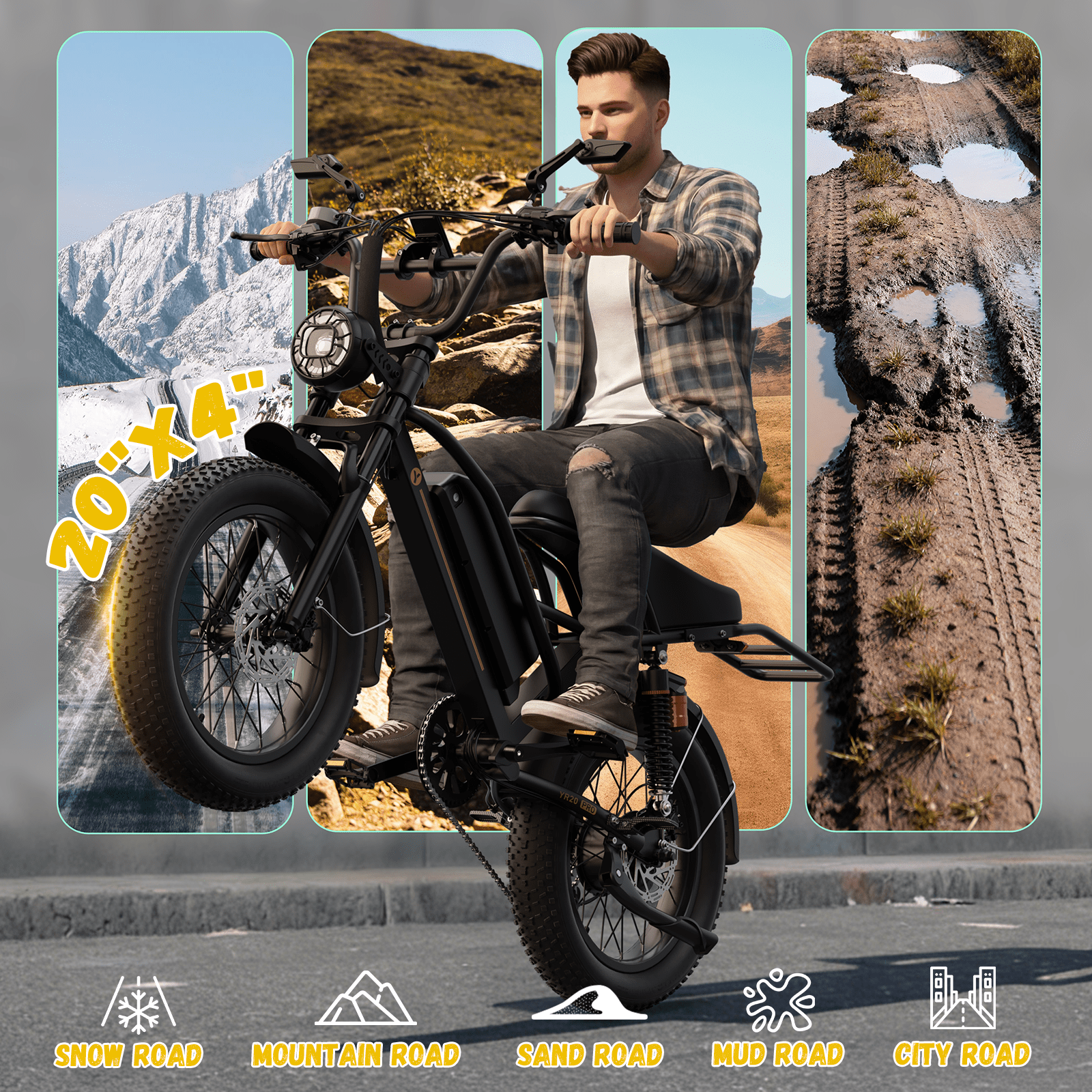 Jasion YR16 Electric Bike for Adults, 500W Motor 48V 12.5AH Removable Battery E-Mountain Bike, 16 Fat Tire Off-Road Electric Dirt Bike, 55 Miles Ebike for Teens, UL2849