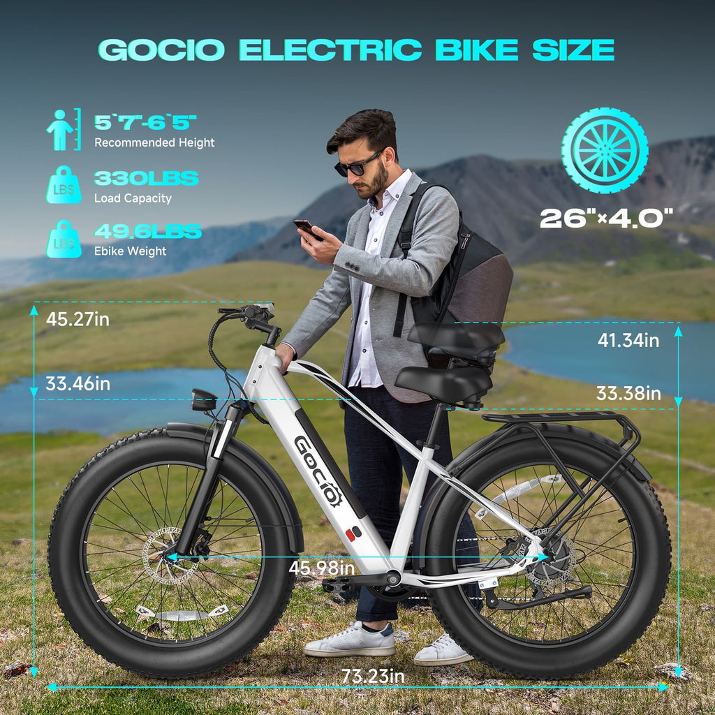 Gocio UL2849 Certified 26x4.0 Fat Tire Electric Bike for Adults, 1500W Peak Motor, 48V 15Ah Battery, 25MPH Max Speed, Off-Road Mountain E-bike