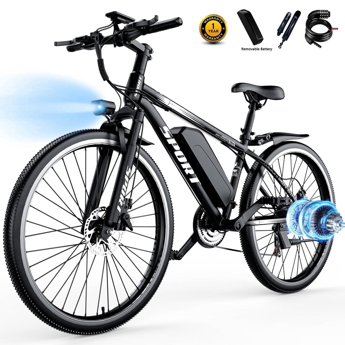 1200W Adult Electric Mountain Bike, 48V 10A Removable Battery-65 Miles, 26 Professional Shock Absorbing Tires,30MPH Off-Road Motorcycle,7 Speed Ebike,UL2849