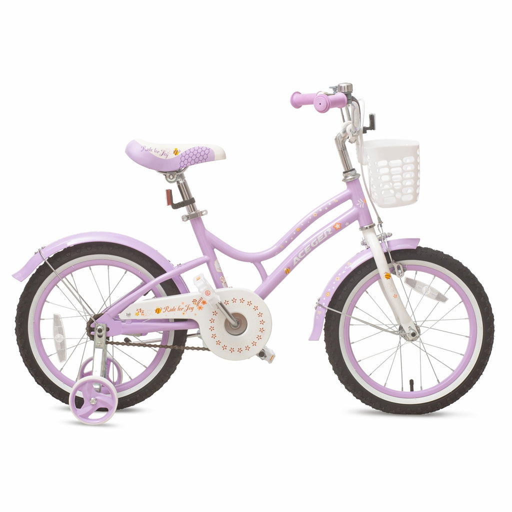 ACEGER 16 Inch Bike with Basket and Training Wheels for Girls Ages 5-9, Pink