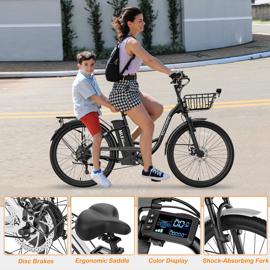 MOONCOOL Electric Bicycle for Adults 350W , 7-Speed Ebike with 36V 10.4Ah Removable Battery， 40 Miles Range , 20 mph Electric Commuter Bike for Women Men