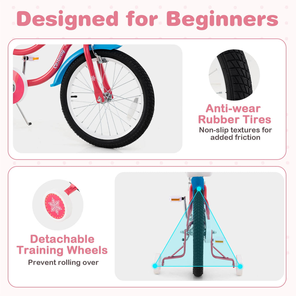 Costway 18 Inches Kids Bicycle with Training Wheels & Basket for Girls Age 4-8 Years Pink