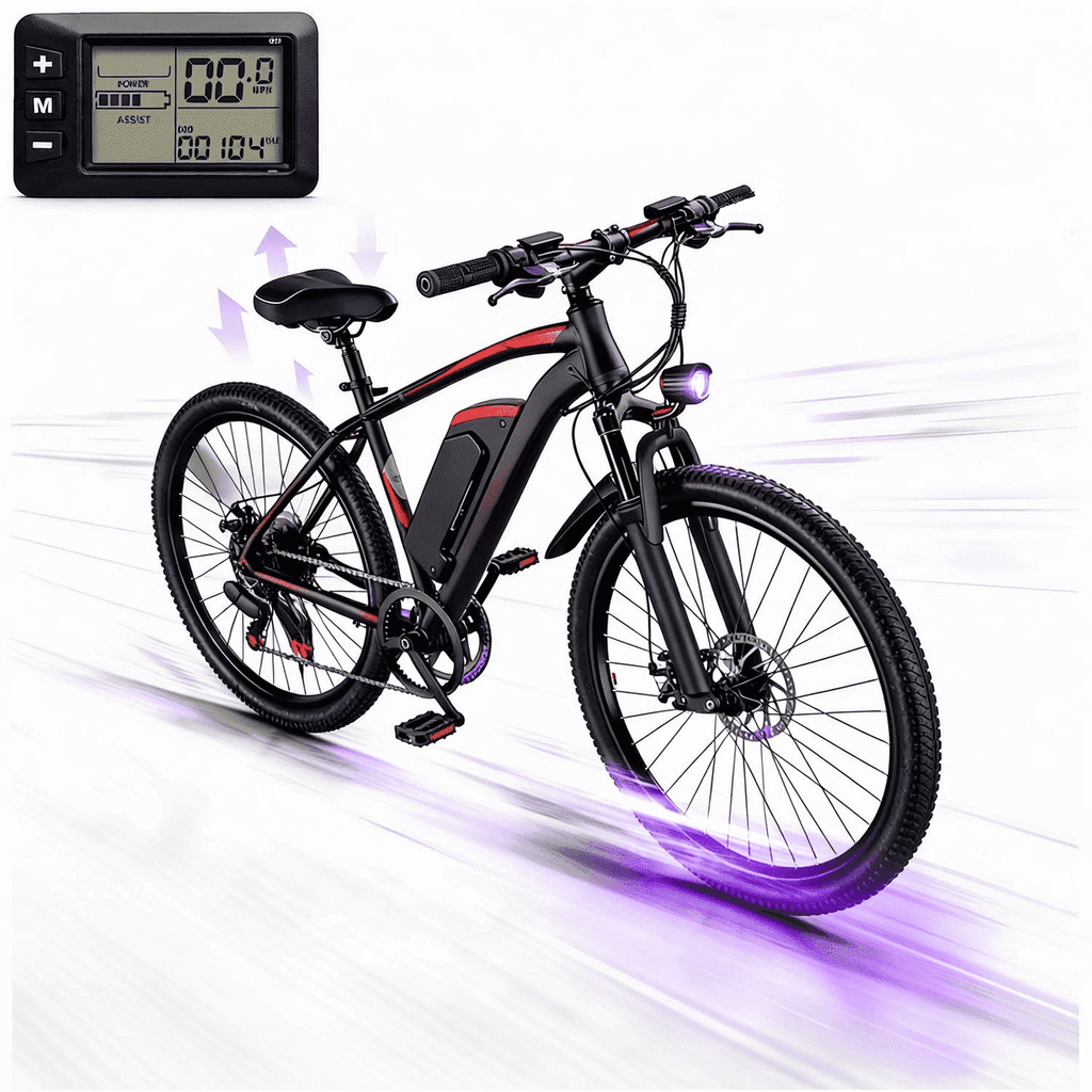 26’’ Electric Mountain Bike for Adults, 500W Peak Motor, 36V 12Ah Removable Waterproof Battery, 20 MPH, 30 Miles Range, 7-Speed Suitable for Mountain, Commuting, Shopping, or Trip, UL 2849