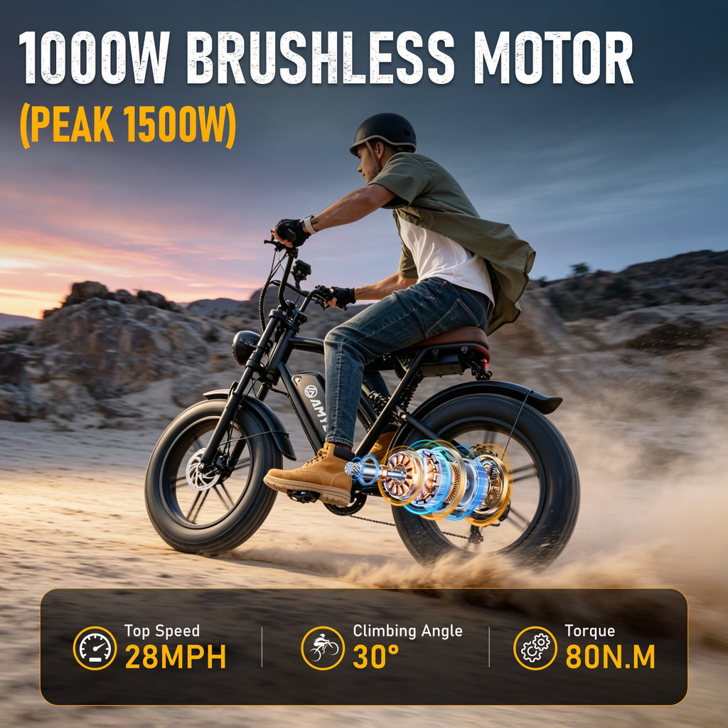 AMYET G60 Electric Bike for Adults, 1000W Peak 1500W, 48V 20Ah, 20x4 Fat Tire E Mountain Bike, UL2849